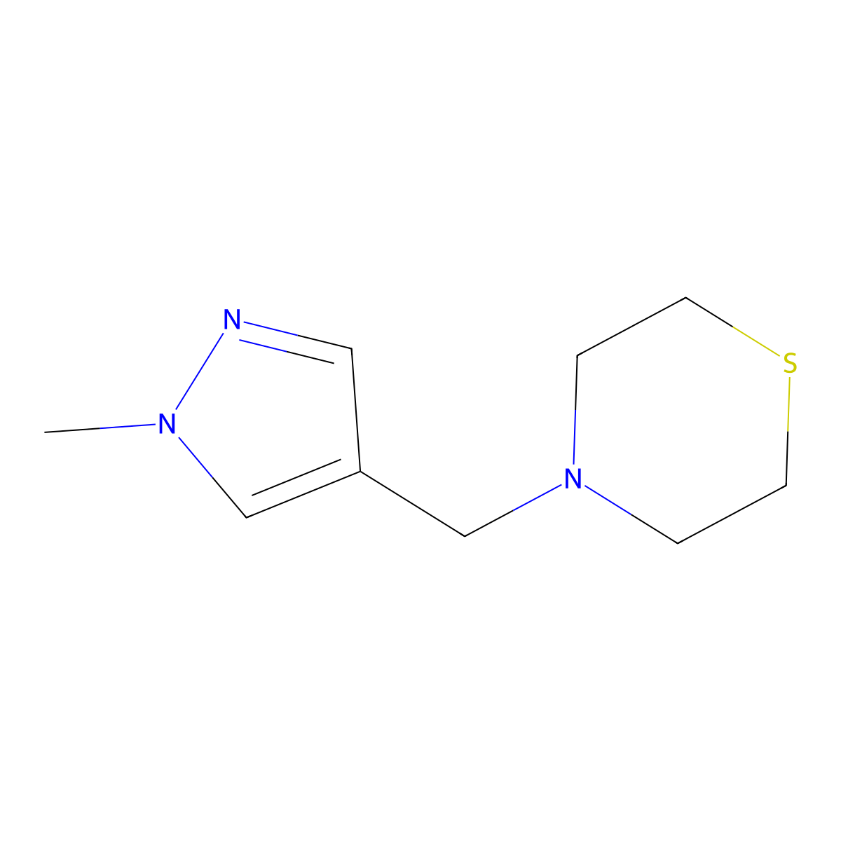 4-[(1-methyl-1H-pyrazol-4-yl)methyl]thiomorpholine molecular structure, CAS 2176125-92-9