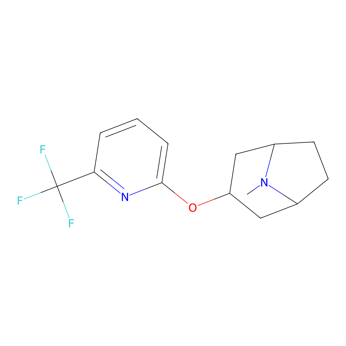 8-Methyl-3-{[6-(trifluoromethyl)pyridin-2-yl]oxy}-8-azabicyclo[3.2.1]octane molecular structure, CAS 2176125-98-5