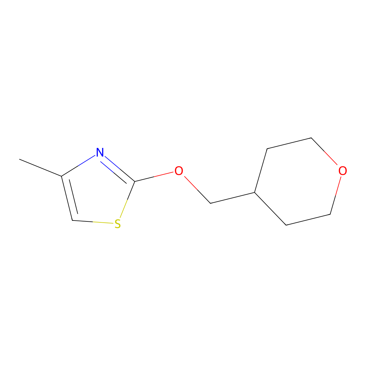 4-Methyl-2-[(oxan-4-yl)methoxy]-1,3-thiazole molecular structure, CAS 2176126-05-7