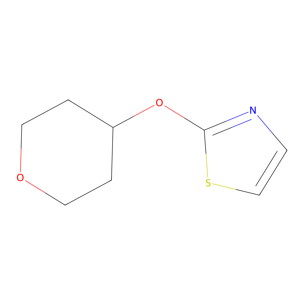 2-(Oxan-4-yloxy)-1,3-thiazole molecular structure, CAS 2176126-10-4