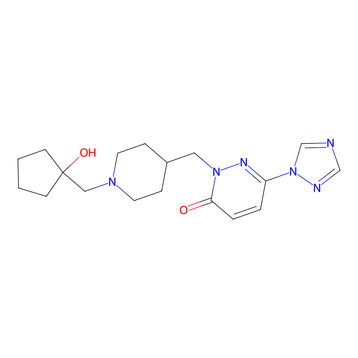 2-({1-[(1-hydroxycyclopentyl)methyl]piperidin-4-yl}methyl)-6-(1H-1,2,4-triazol-1-yl)-2,3-dihydropyridazin-3-one molecular structure, CAS 2176126-13-7