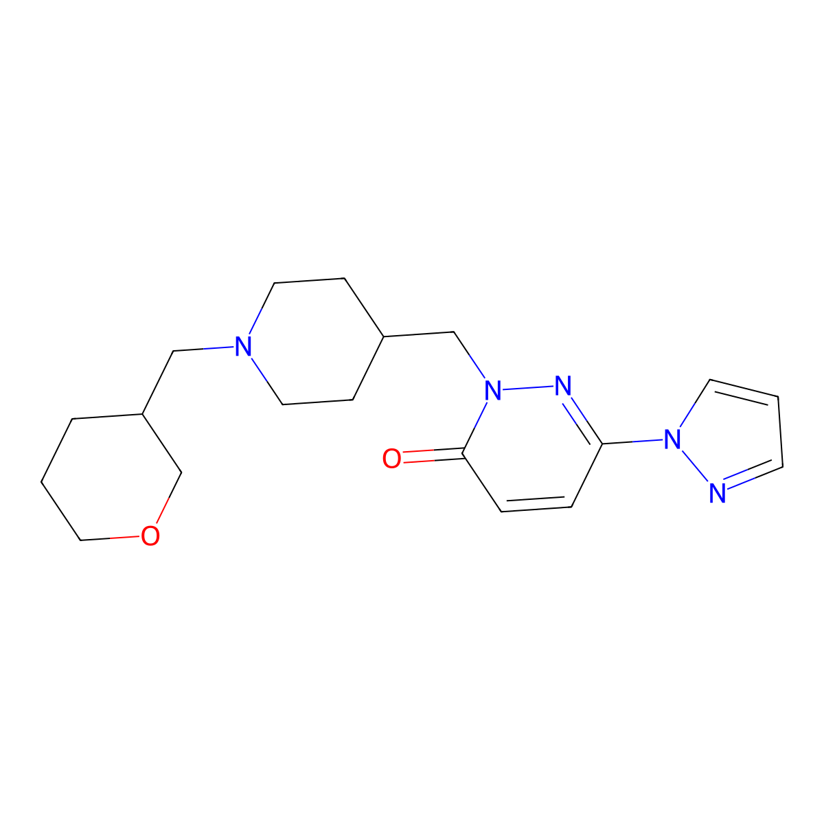 2-({1-[(oxan-3-yl)methyl]piperidin-4-yl}methyl)-6-(1H-pyrazol-1-yl)-2,3-dihydropyridazin-3-one molecular structure, CAS 2176126-16-0