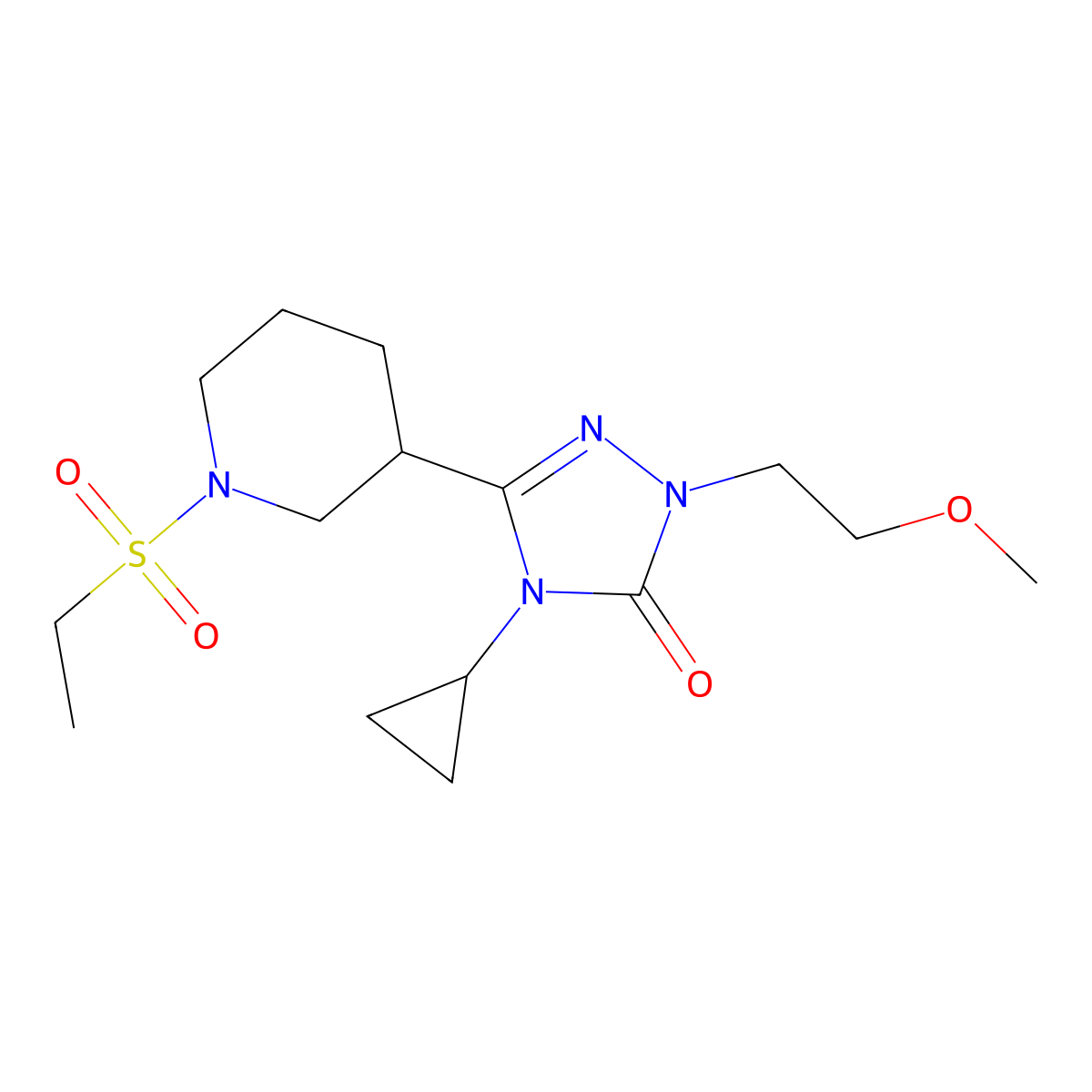4-cyclopropyl-3-(1-(ethylsulfonyl)piperidin-3-yl)-1-(2-methoxyethyl)-1H-1,2,4-triazol-5(4H)-one molecular structure, CAS 2176152-02-4