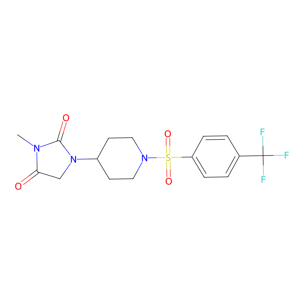 3-Methyl-1-{1-[4-(trifluoromethyl)benzenesulfonyl]piperidin-4-yl}imidazolidine-2,4-dione molecular structure, CAS 2176152-06-8