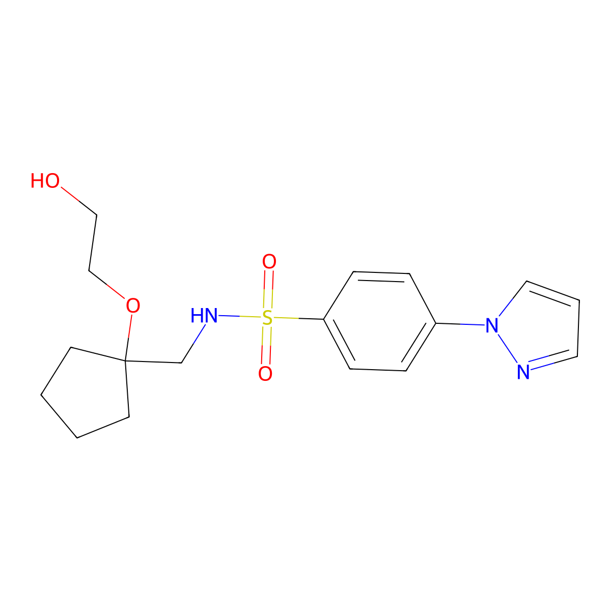 N-{[1-(2-hydroxyethoxy)cyclopentyl]methyl}-4-(1H-pyrazol-1-yl)benzene-1-sulfonamide molecular structure, CAS 2176152-10-4