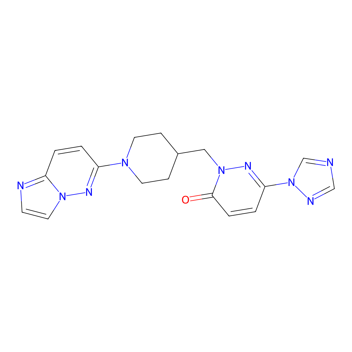 2-[(1-{imidazo[1,2-b]pyridazin-6-yl}piperidin-4-yl)methyl]-6-(1H-1,2,4-triazol-1-yl)-2,3-dihydropyridazin-3-one molecular structure, CAS 2176152-12-6