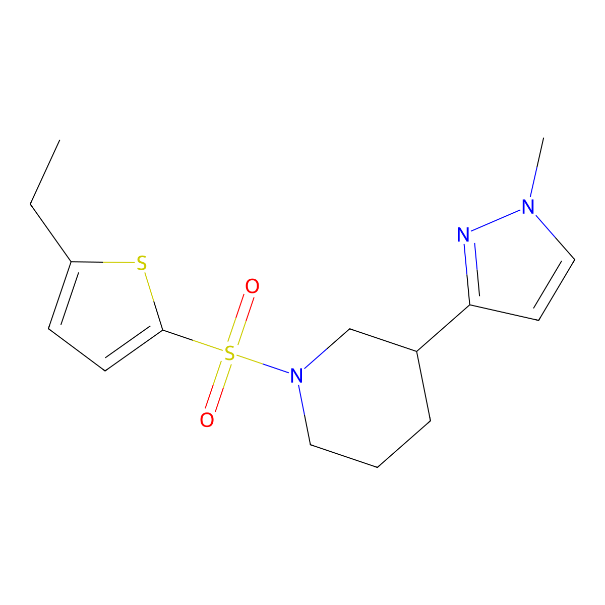 1-[(5-ethylthiophen-2-yl)sulfonyl]-3-(1-methyl-1H-pyrazol-3-yl)piperidine molecular structure, CAS 2176152-13-7