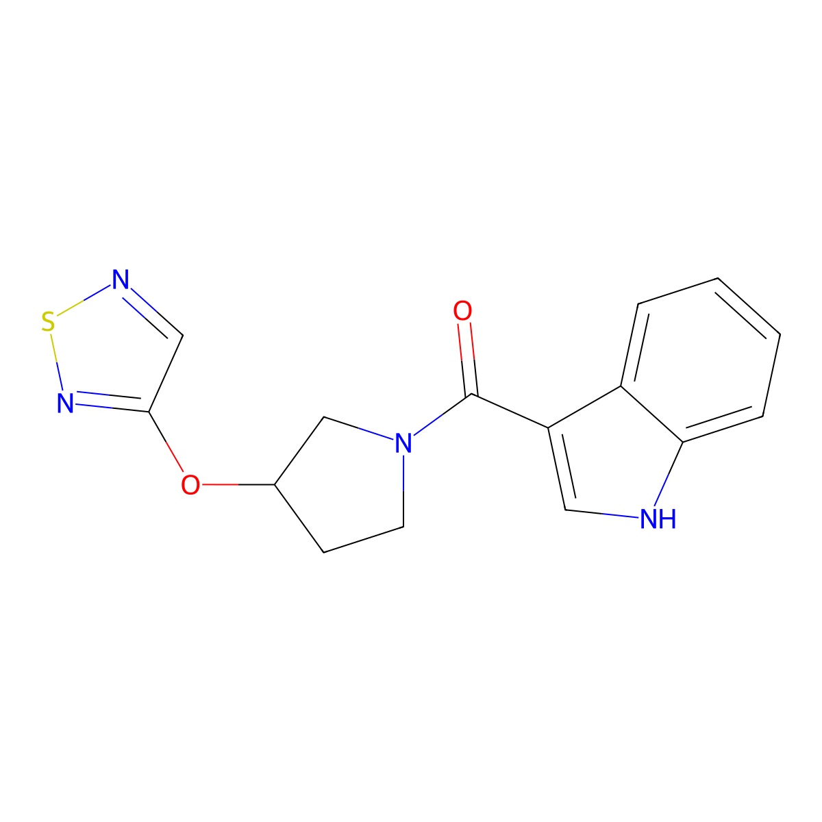 3-[3-(1,2,5-thiadiazol-3-yloxy)pyrrolidine-1-carbonyl]-1H-indole molecular structure, CAS 2176152-14-8