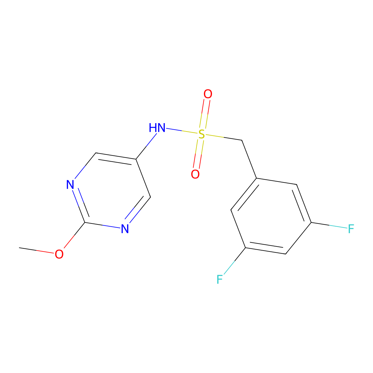 1-(3,5-difluorophenyl)-N-(2-methoxypyrimidin-5-yl)methanesulfonamide molecular structure, CAS 2176152-15-9