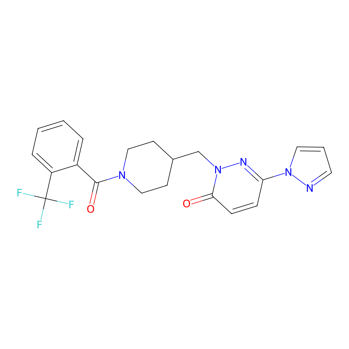 6-(1H-pyrazol-1-yl)-2-({1-[2-(trifluoromethyl)benzoyl]piperidin-4-yl}methyl)-2,3-dihydropyridazin-3-one molecular structure, CAS 2176152-16-0