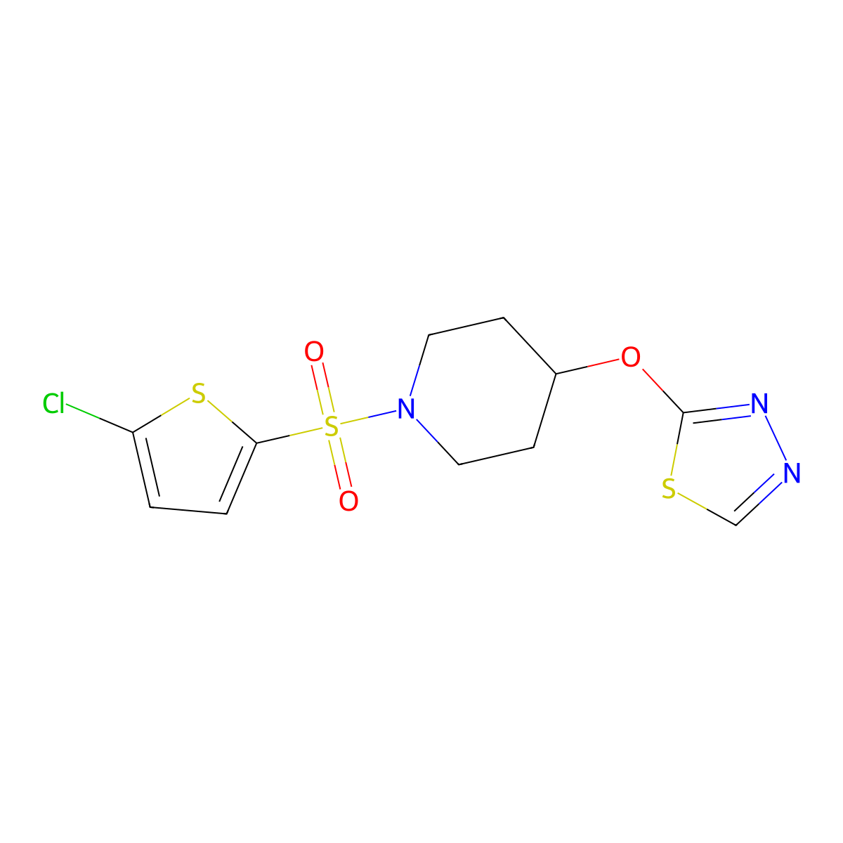2-((1-((5-Chlorothiophen-2-yl)sulfonyl)piperidin-4-yl)oxy)-1,3,4-thiadiazole molecular structure, CAS 2176152-18-2