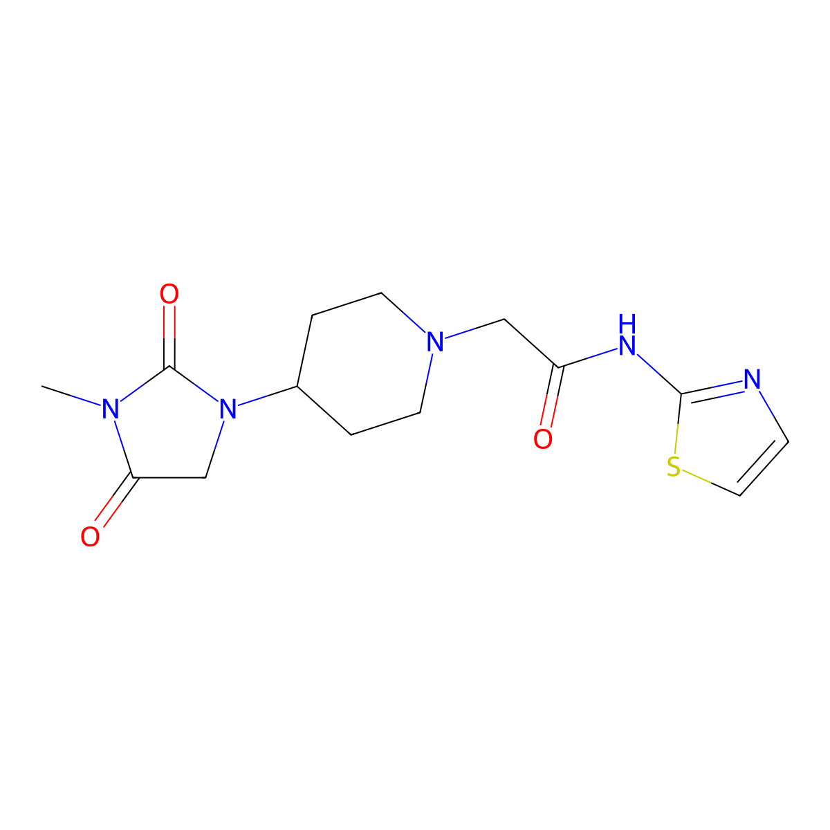 2-[4-(3-methyl-2,4-dioxoimidazolidin-1-yl)piperidin-1-yl]-N-(1,3-thiazol-2-yl)acetamide molecular structure, CAS 2176152-19-3
