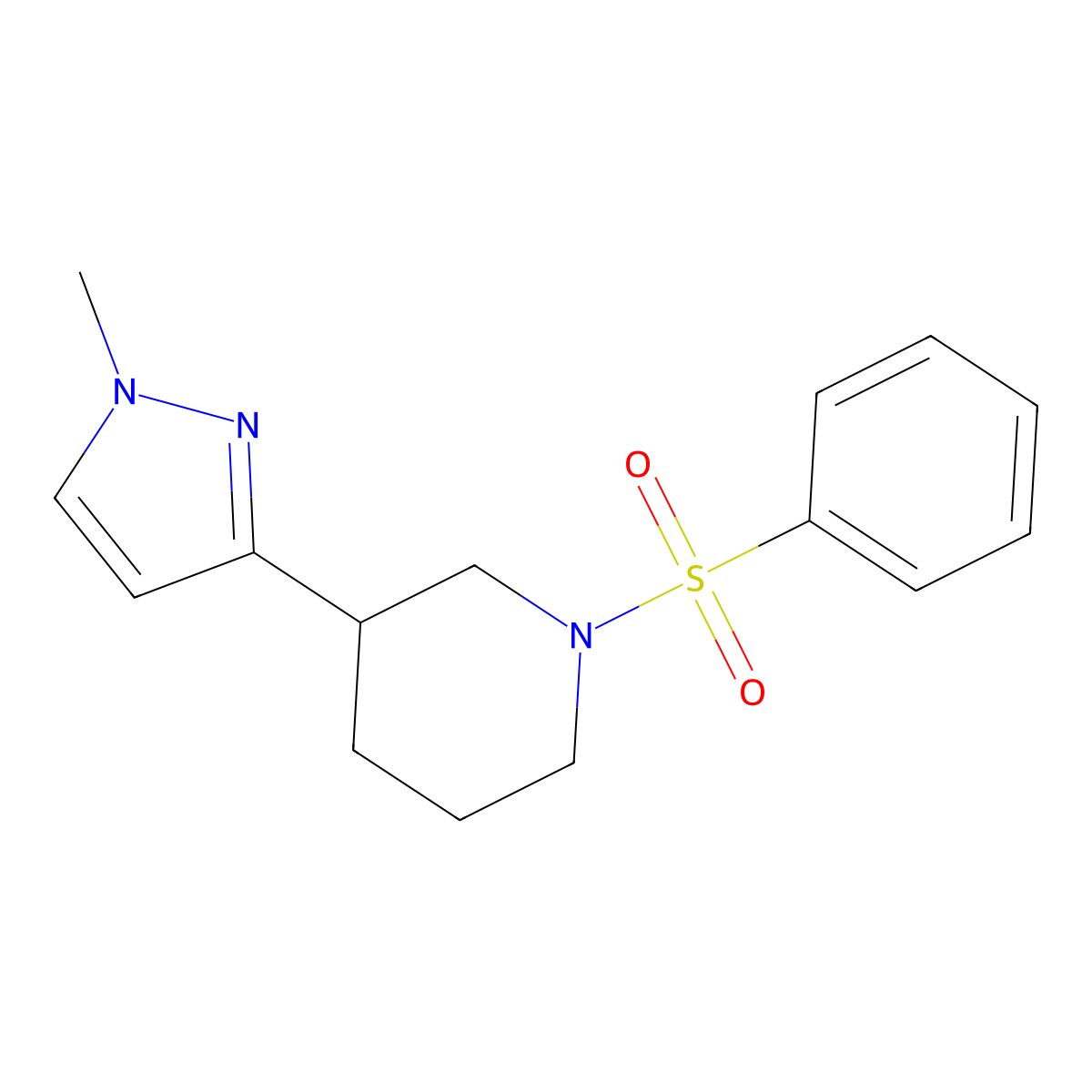 3-(1-methyl-1H-pyrazol-3-yl)-1-(phenylsulfonyl)piperidine molecular structure, CAS 2176152-26-2