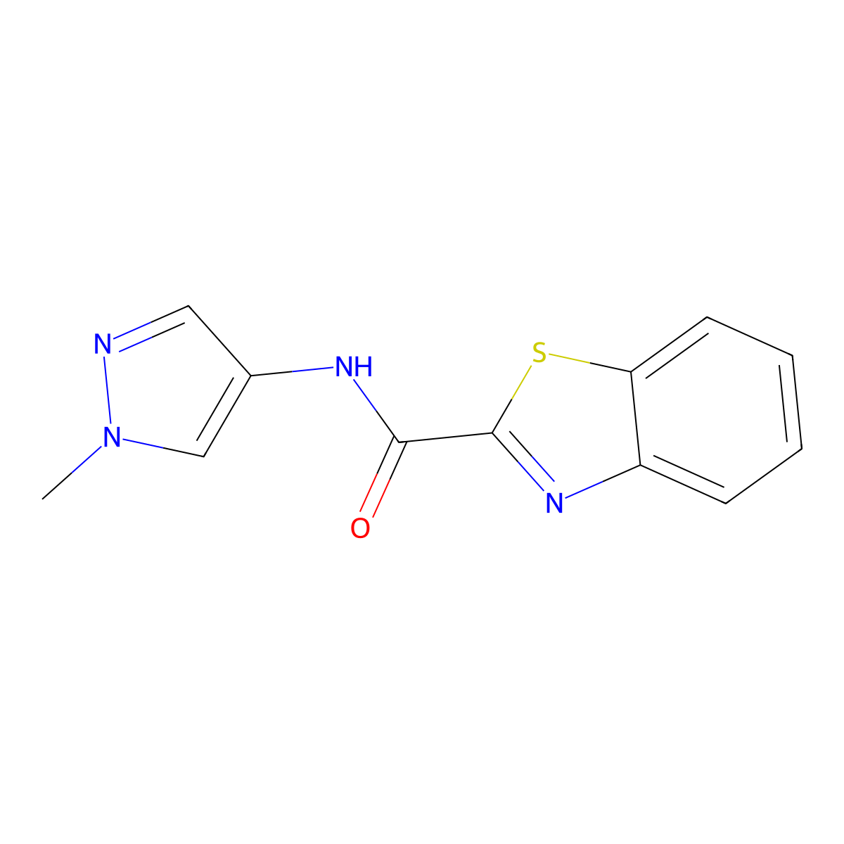N-(1-methyl-1H-pyrazol-4-yl)-1,3-benzothiazole-2-carboxamide molecular structure, CAS 2176152-34-2