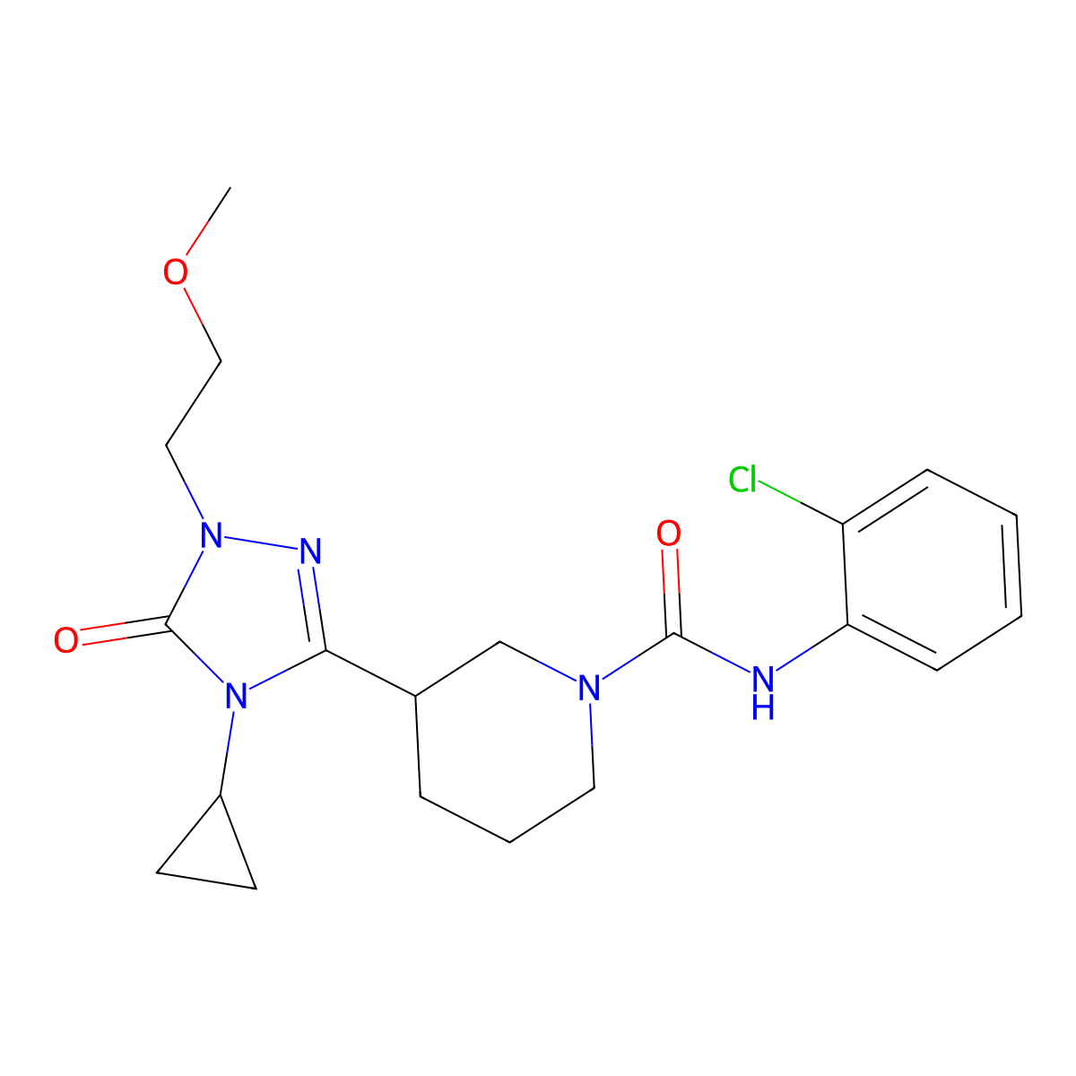 N-(2-chlorophenyl)-3-[4-cyclopropyl-1-(2-methoxyethyl)-5-oxo-4,5-dihydro-1H-1,2,4-triazol-3-yl]piperidine-1-carboxamide molecular structure, CAS 2176152-37-5
