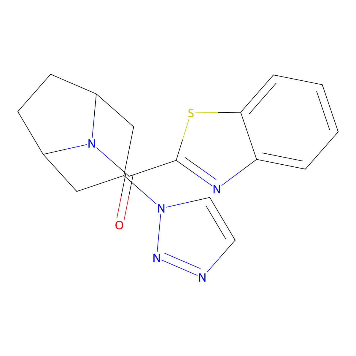 2-[3-(1H-1,2,3-triazol-1-yl)-8-azabicyclo[3.2.1]octane-8-carbonyl]-1,3-benzothiazole molecular structure, CAS 2176152-39-7