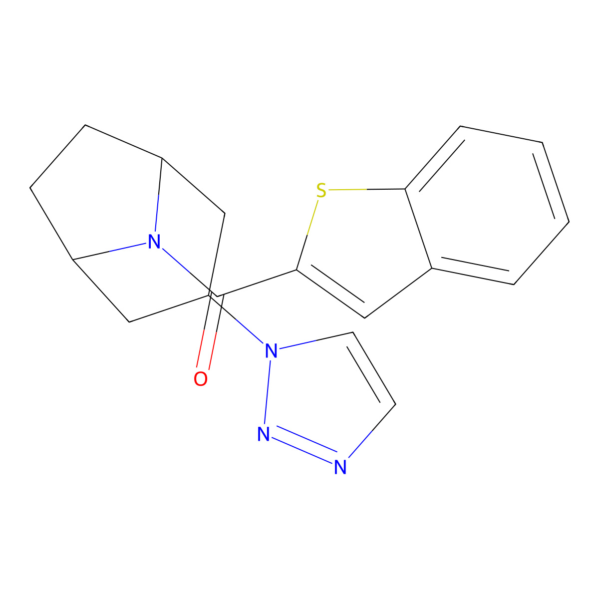 8-(1-benzothiophene-2-carbonyl)-3-(1H-1,2,3-triazol-1-yl)-8-azabicyclo[3.2.1]octane molecular structure, CAS 2176152-40-0