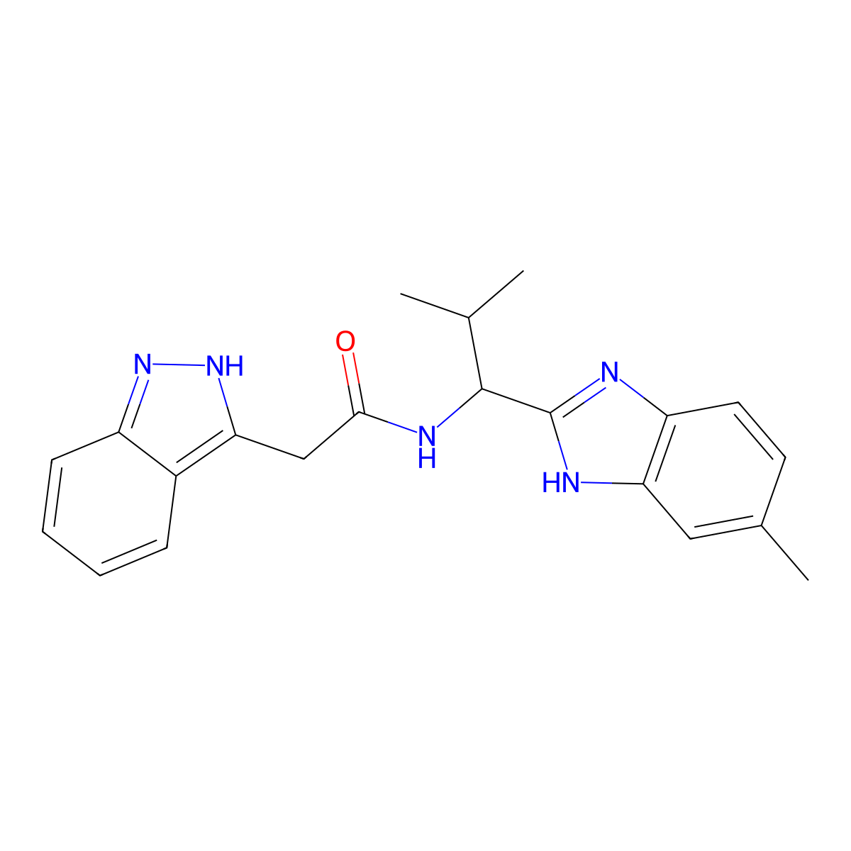 2-(1H-indazol-3-yl)-N-[2-methyl-1-(5-methyl-1H-benzimidazol-2-yl)propyl]acetamide molecular structure, CAS 2176197-39-8