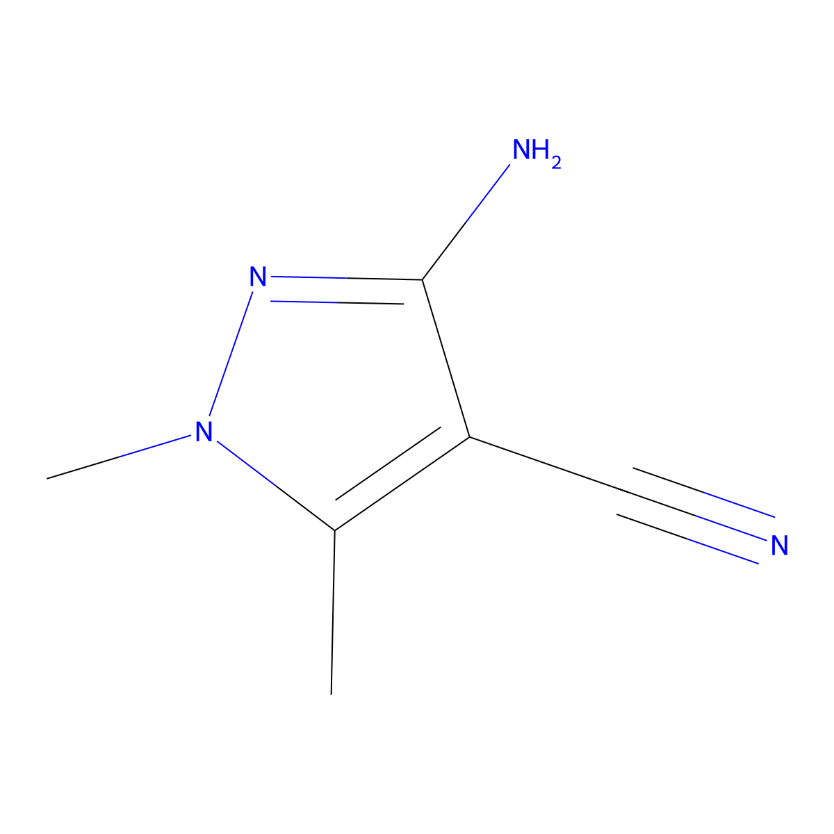 3-amino-1,5-dimethyl-1H-pyrazole-4-carbonitrile molecular structure, CAS 21762-92-5