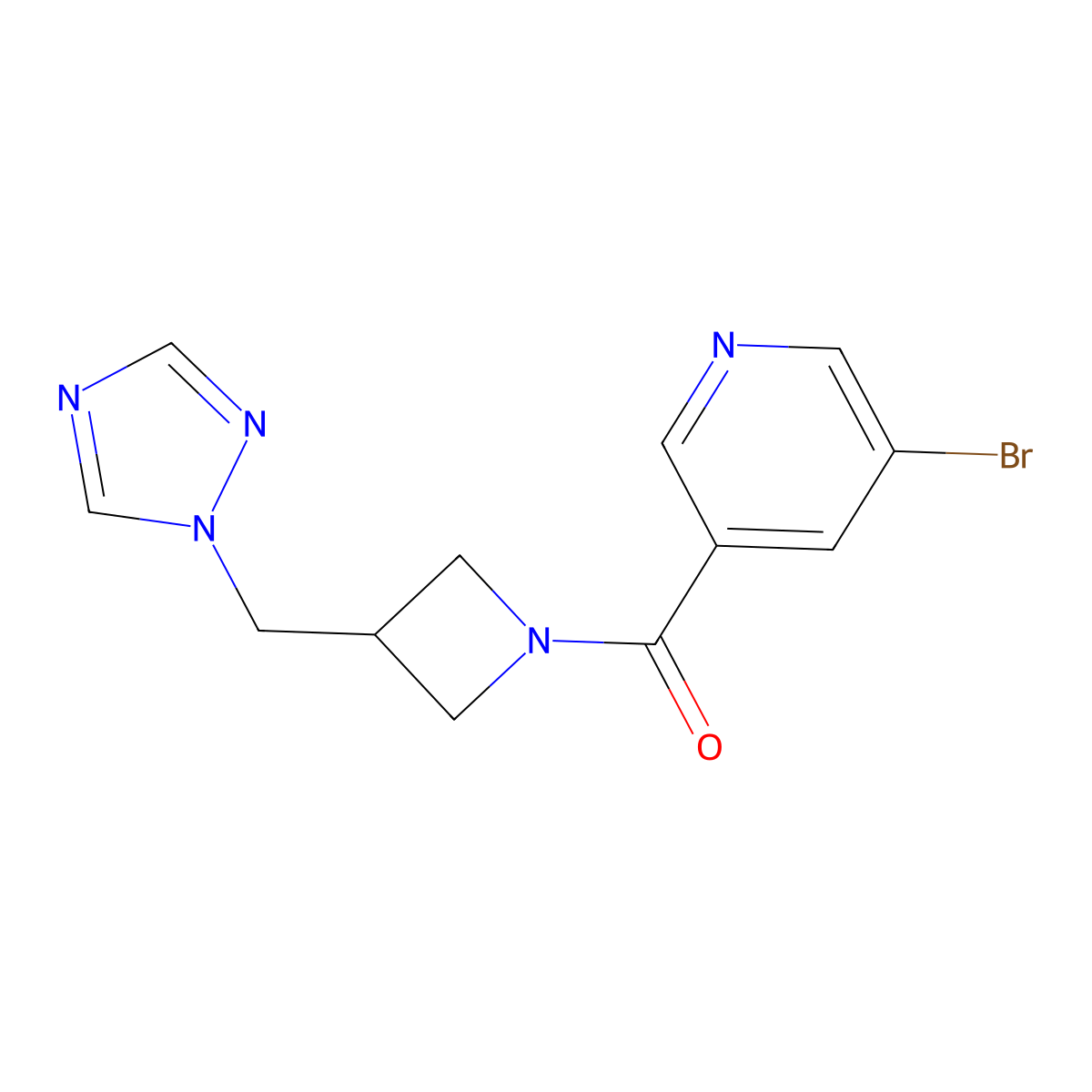 (3-((1H-1,2,4-triazol-1-yl)methyl)azetidin-1-yl)(5-bromopyridin-3-yl)methanone molecular structure, CAS 2176200-98-7