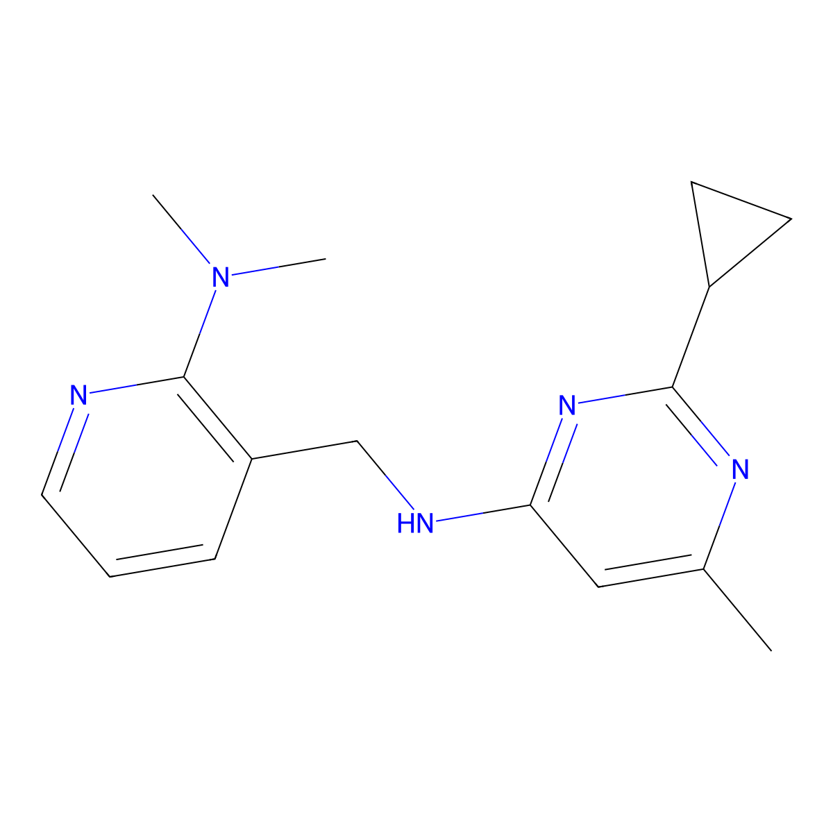 2-cyclopropyl-N-{[2-(dimethylamino)pyridin-3-yl]methyl}-6-methylpyrimidin-4-amine molecular structure, CAS 2176201-01-5