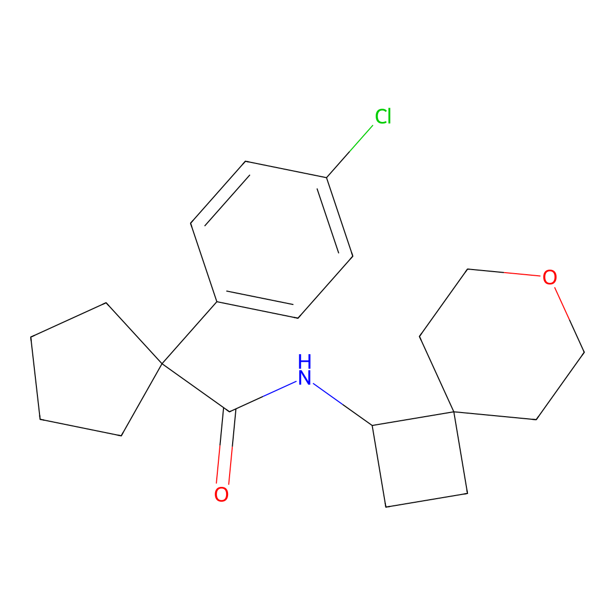 1-(4-chlorophenyl)-N-(7-oxaspiro[3.5]nonan-1-yl)cyclopentanecarboxamide molecular structure, CAS 2176201-07-1