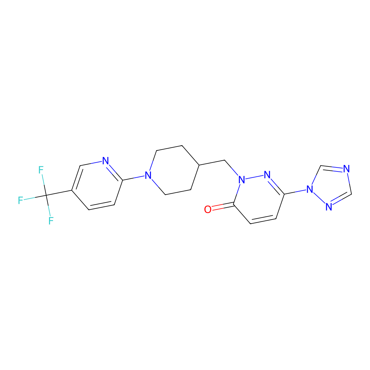 6-(1H-1,2,4-triazol-1-yl)-2-({1-[5-(trifluoromethyl)pyridin-2-yl]piperidin-4-yl}methyl)-2,3-dihydropyridazin-3-one molecular structure, CAS 2176201-09-3