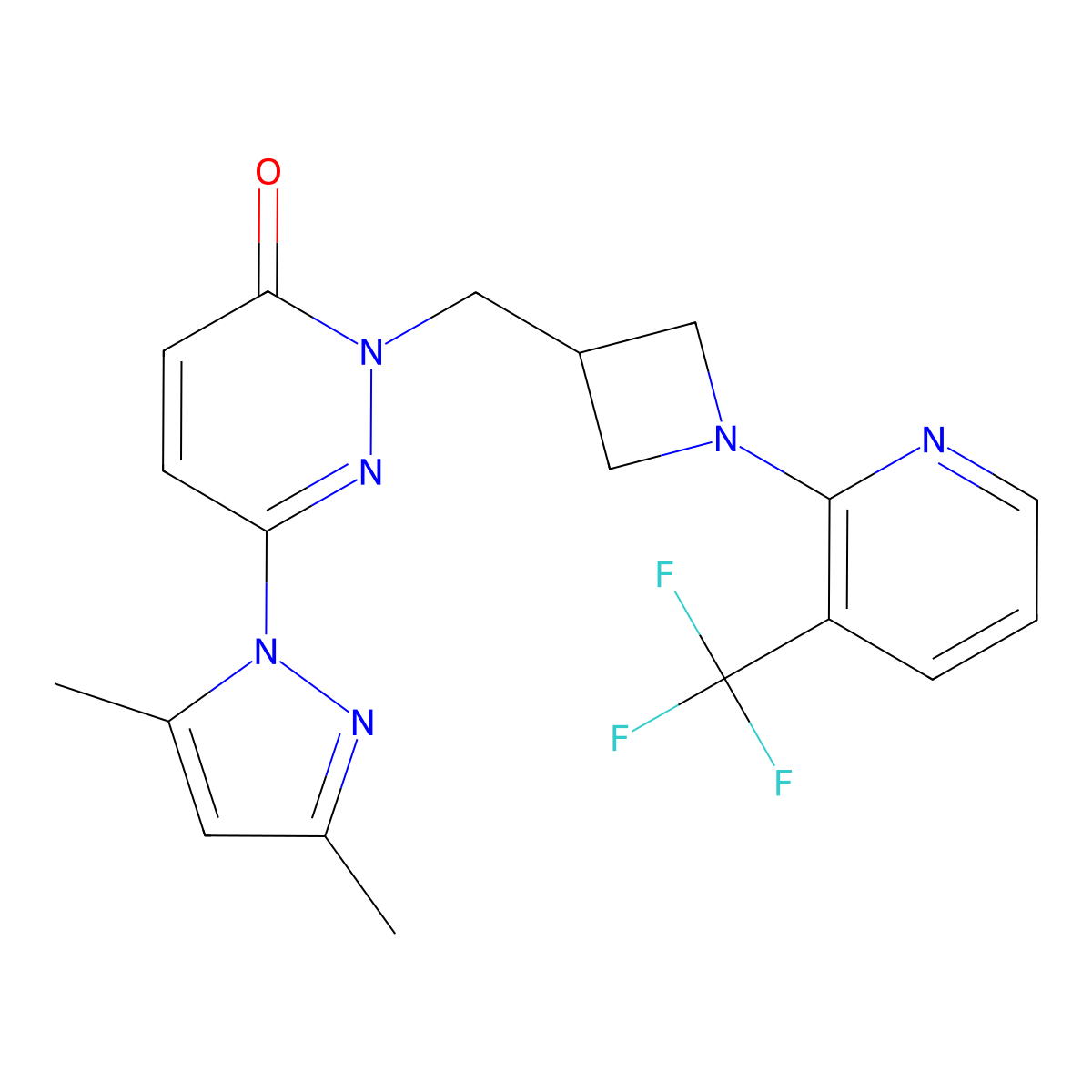 6-(3,5-dimethyl-1H-pyrazol-1-yl)-2-({1-[3-(trifluoromethyl)pyridin-2-yl]azetidin-3-yl}methyl)-2,3-dihydropyridazin-3-one molecular structure, CAS 2176201-13-9