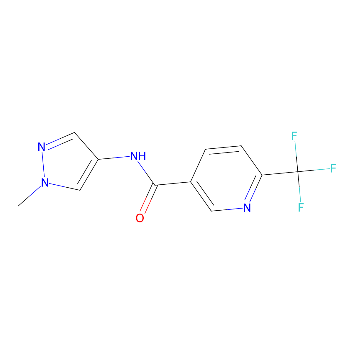 N-(1-methyl-1H-pyrazol-4-yl)-6-(trifluoromethyl)pyridine-3-carboxamide molecular structure, CAS 2176201-14-0