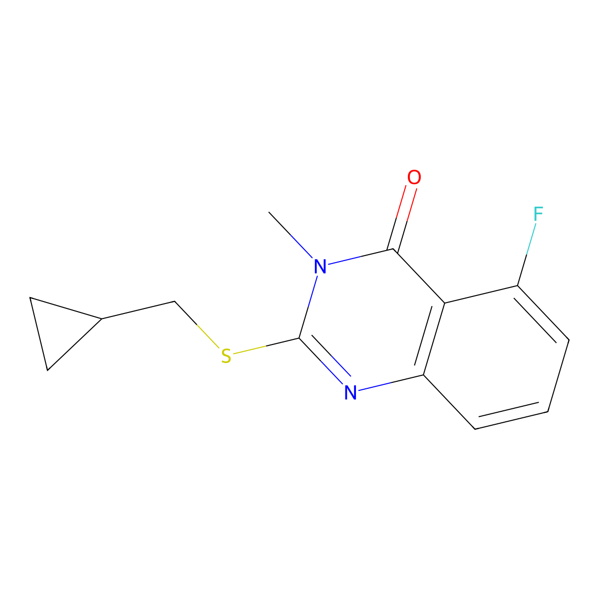 2-((cyclopropylmethyl)thio)-5-fluoro-3-methylquinazolin-4(3H)-one molecular structure, CAS 2176201-17-3
