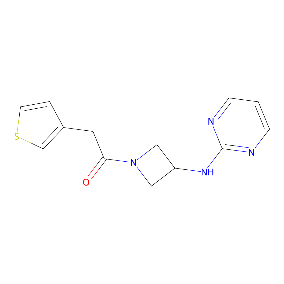 1-(3-(Pyrimidin-2-ylamino)azetidin-1-yl)-2-(thiophen-3-yl)ethanone molecular structure, CAS 2176201-21-9