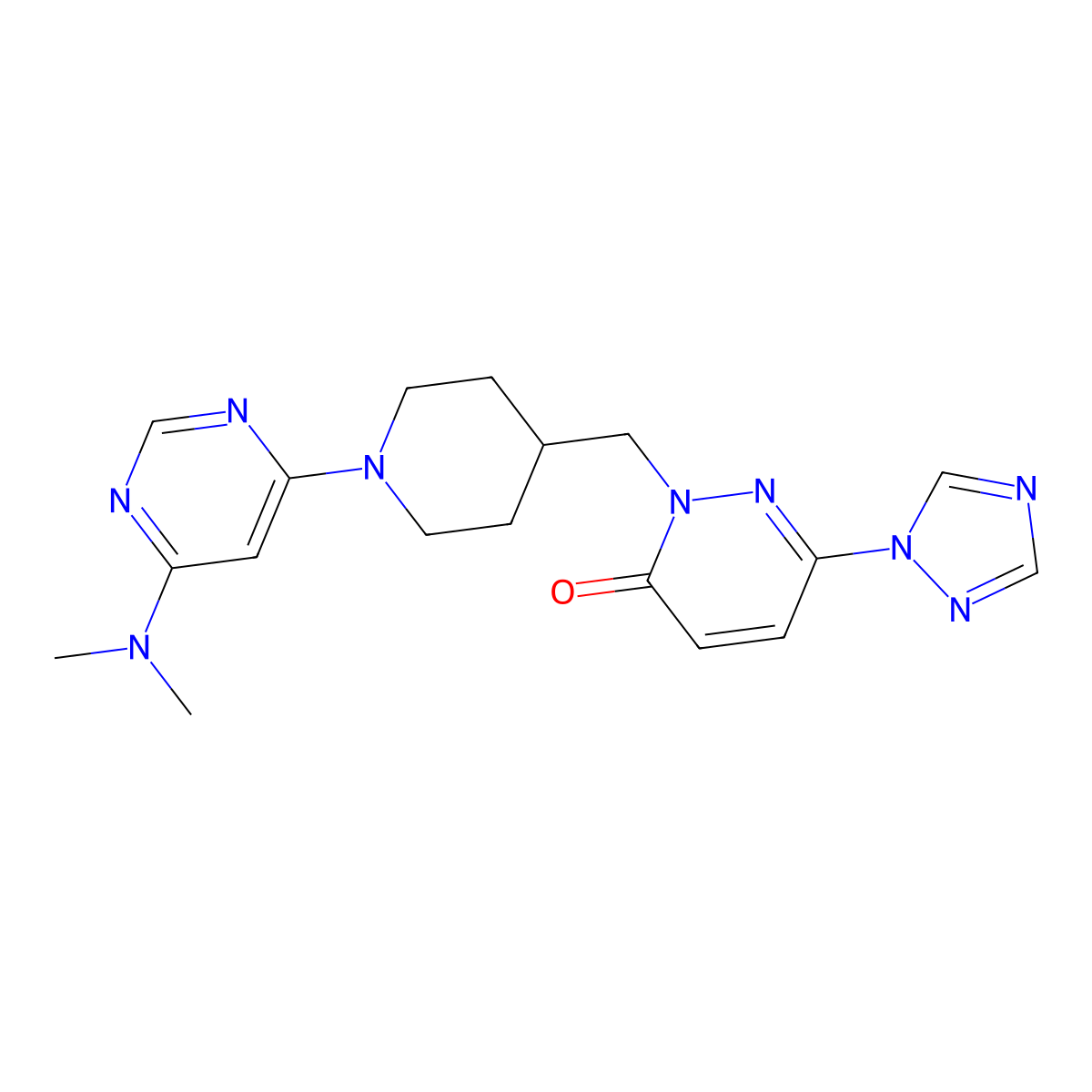 2-({1-[6-(dimethylamino)pyrimidin-4-yl]piperidin-4-yl}methyl)-6-(1H-1,2,4-triazol-1-yl)-2,3-dihydropyridazin-3-one molecular structure, CAS 2176201-22-0
