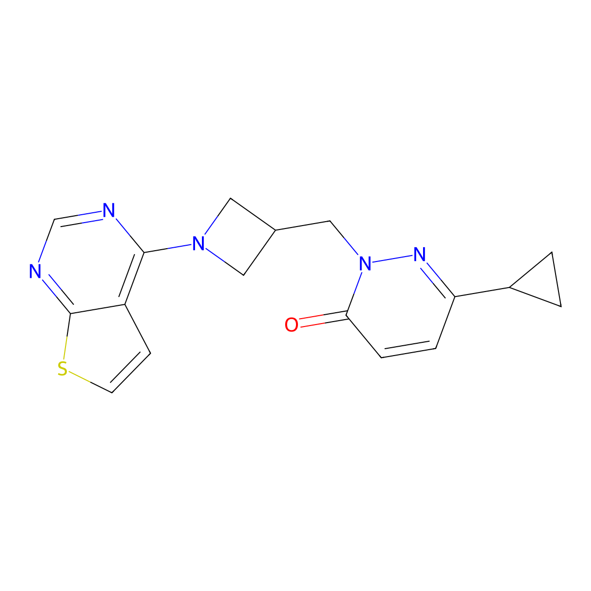 6-Cyclopropyl-2-[(1-{thieno[2,3-d]pyrimidin-4-yl}azetidin-3-yl)methyl]-2,3-dihydropyridazin-3-one molecular structure, CAS 2176201-25-3