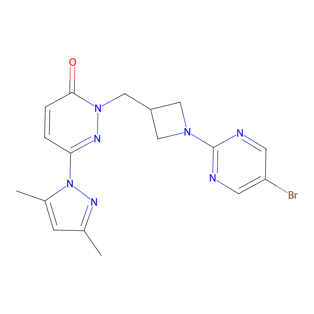 2-{[1-(5-bromopyrimidin-2-yl)azetidin-3-yl]methyl}-6-(3,5-dimethyl-1H-pyrazol-1-yl)-2,3-dihydropyridazin-3-one molecular structure, CAS 2176201-26-4