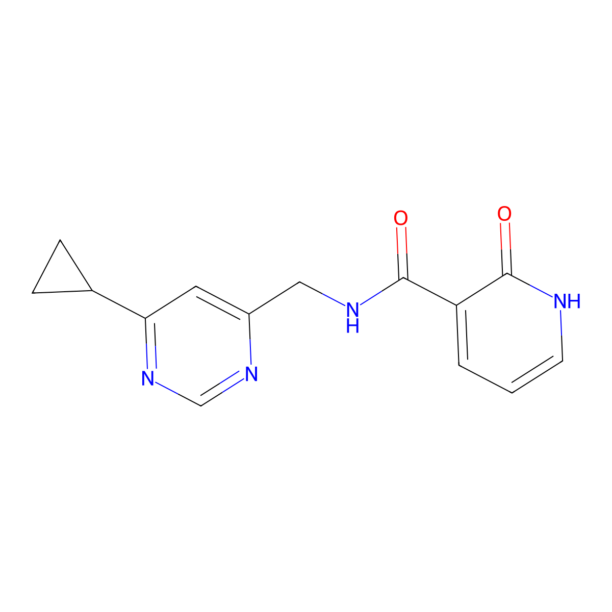 N-((6-cyclopropylpyrimidin-4-yl)methyl)-2-hydroxynicotinamide molecular structure, CAS 2176201-28-6