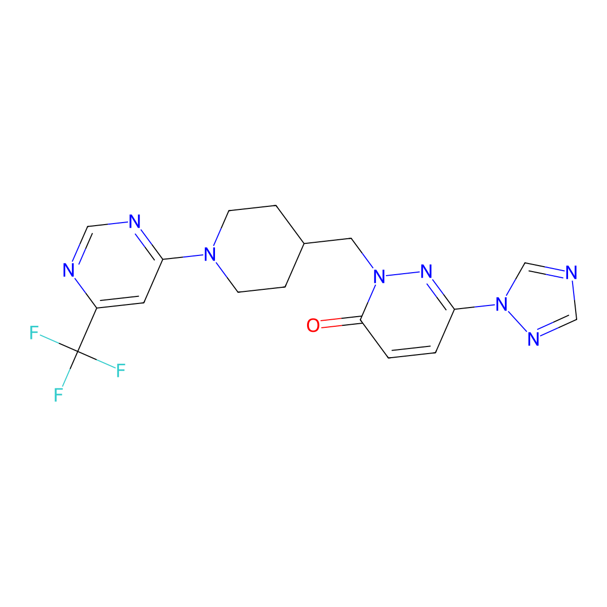 6-(1H-1,2,4-triazol-1-yl)-2-({1-[6-(trifluoromethyl)pyrimidin-4-yl]piperidin-4-yl}methyl)-2,3-dihydropyridazin-3-one molecular structure, CAS 2176201-29-7