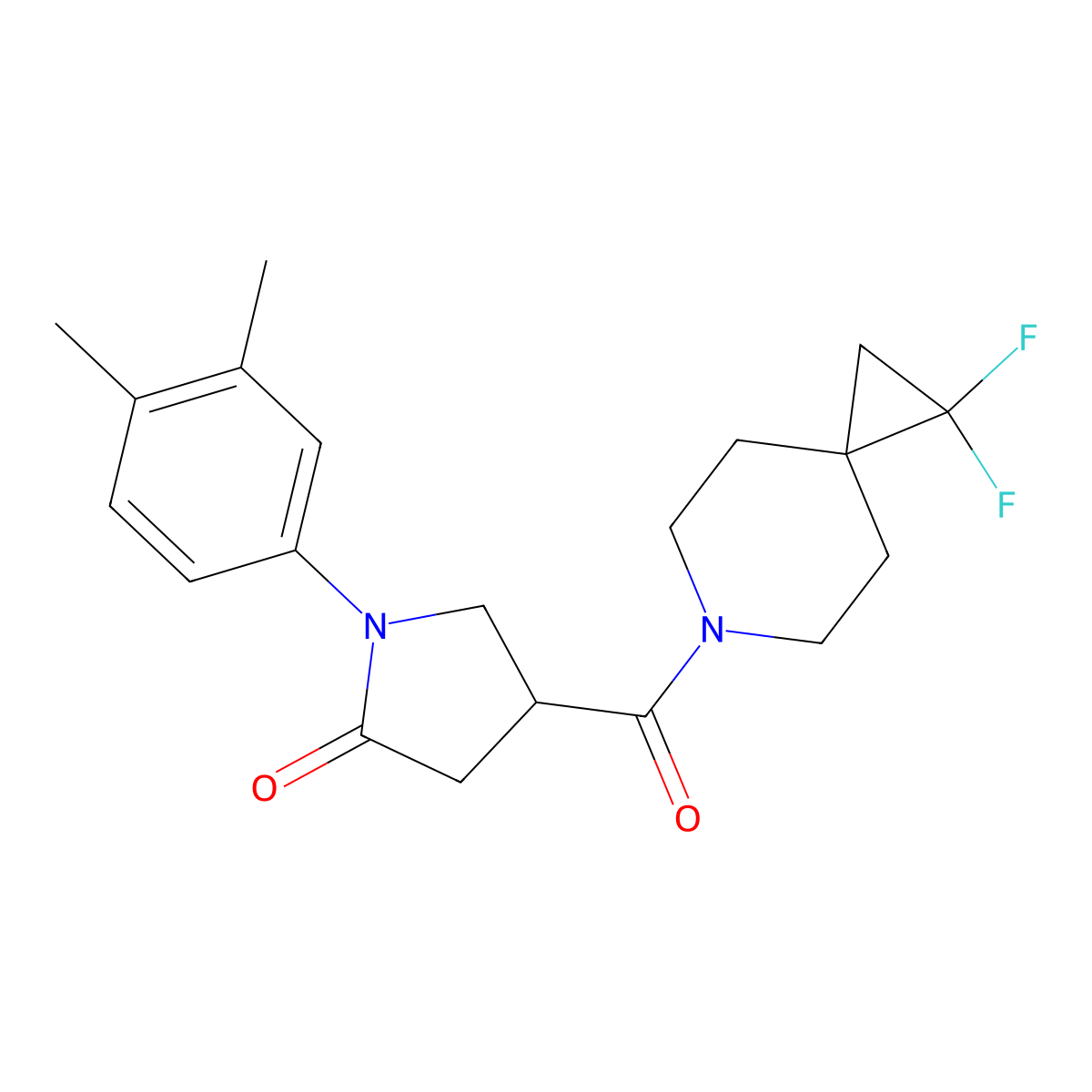 4-{1,1-Difluoro-6-azaspiro[2.5]octane-6-carbonyl}-1-(3,4-dimethylphenyl)pyrrolidin-2-one molecular structure, CAS 2176201-33-3