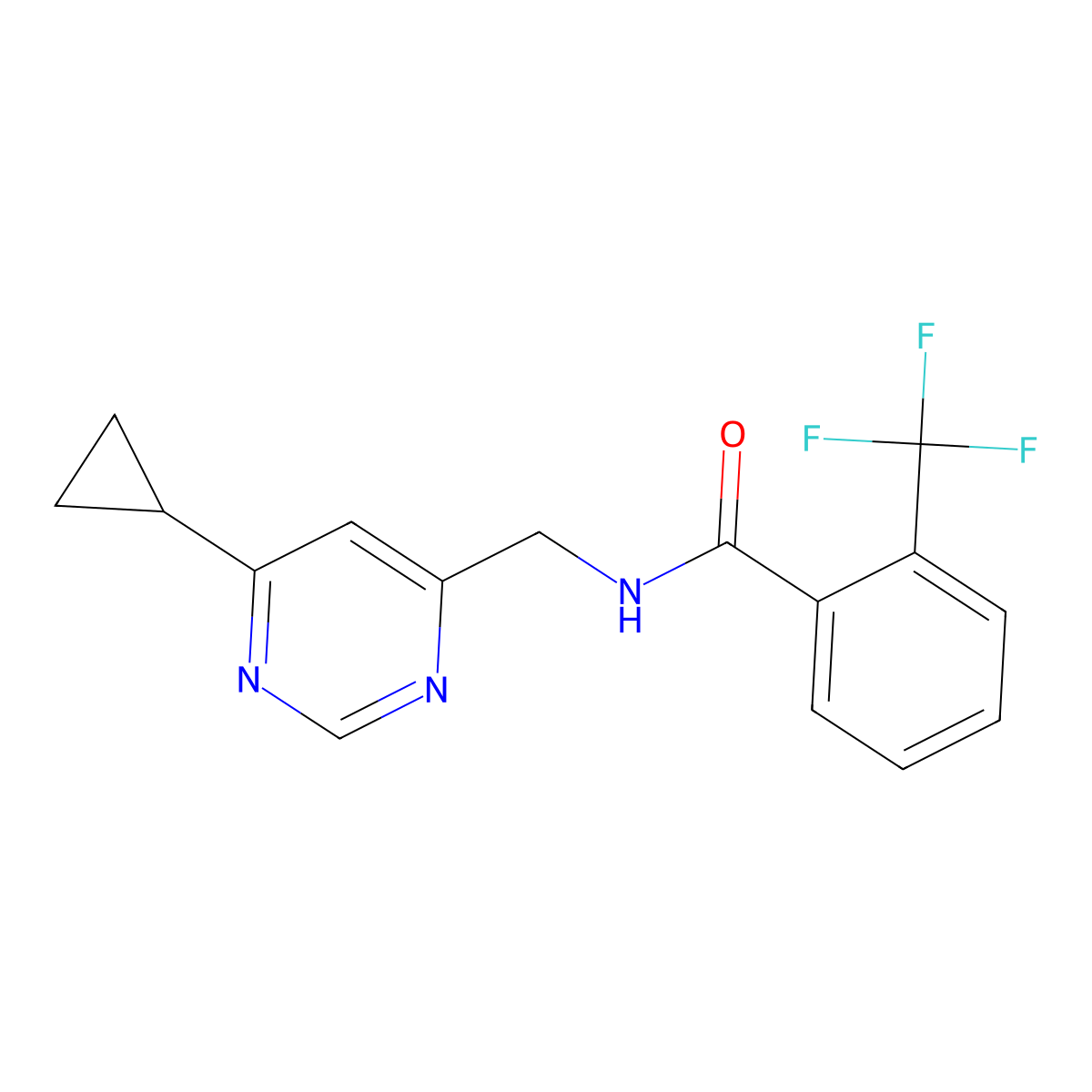 N-[(6-cyclopropylpyrimidin-4-yl)methyl]-2-(trifluoromethyl)benzamide molecular structure, CAS 2176201-34-4