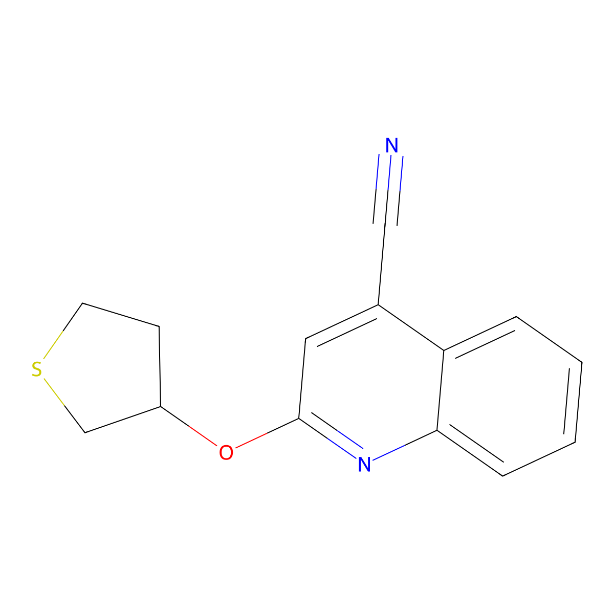 2-(Thiolan-3-yloxy)quinoline-4-carbonitrile molecular structure, CAS 2176201-36-6