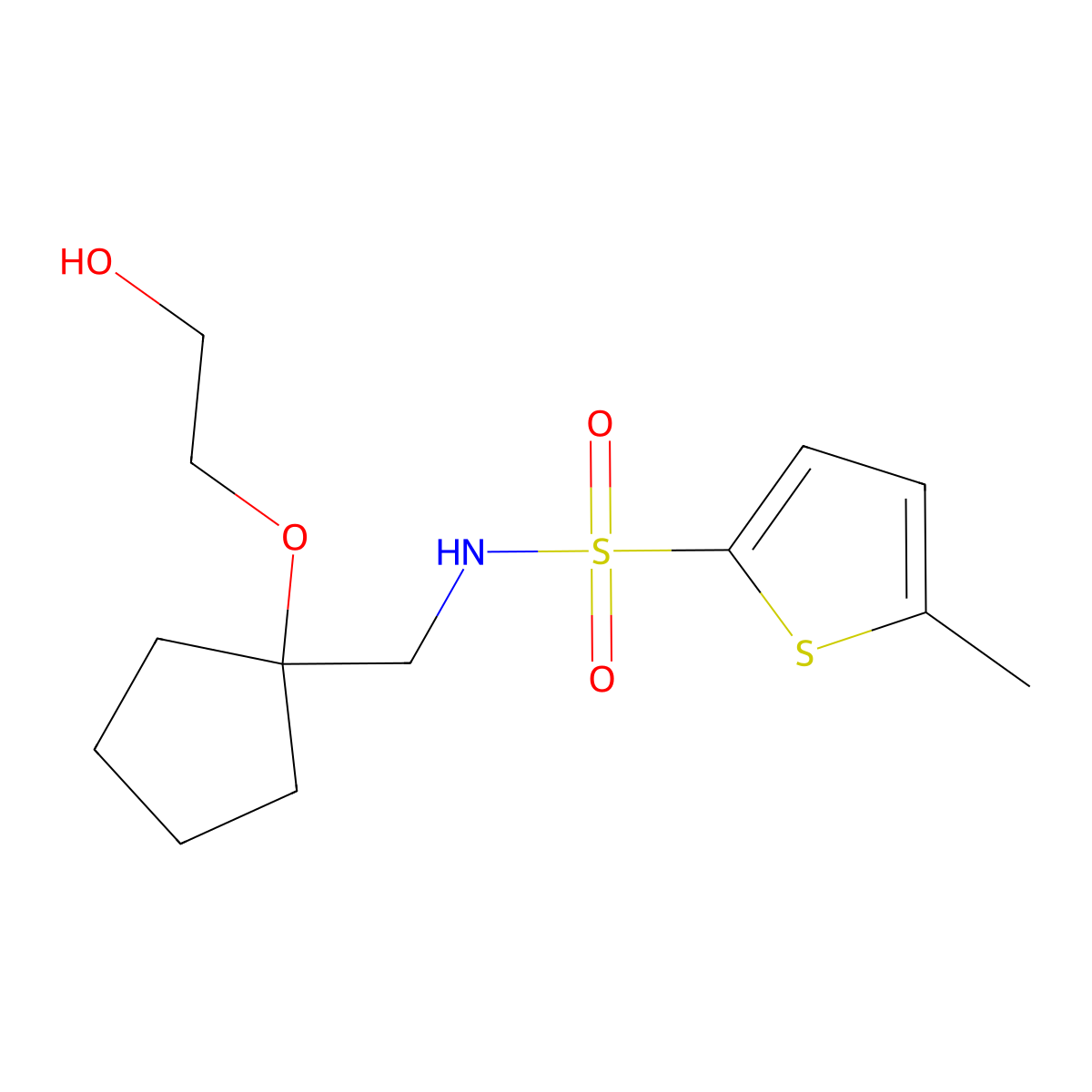 N-((1-(2-hydroxyethoxy)cyclopentyl)methyl)-5-methylthiophene-2-sulfonamide molecular structure, CAS 2176201-37-7