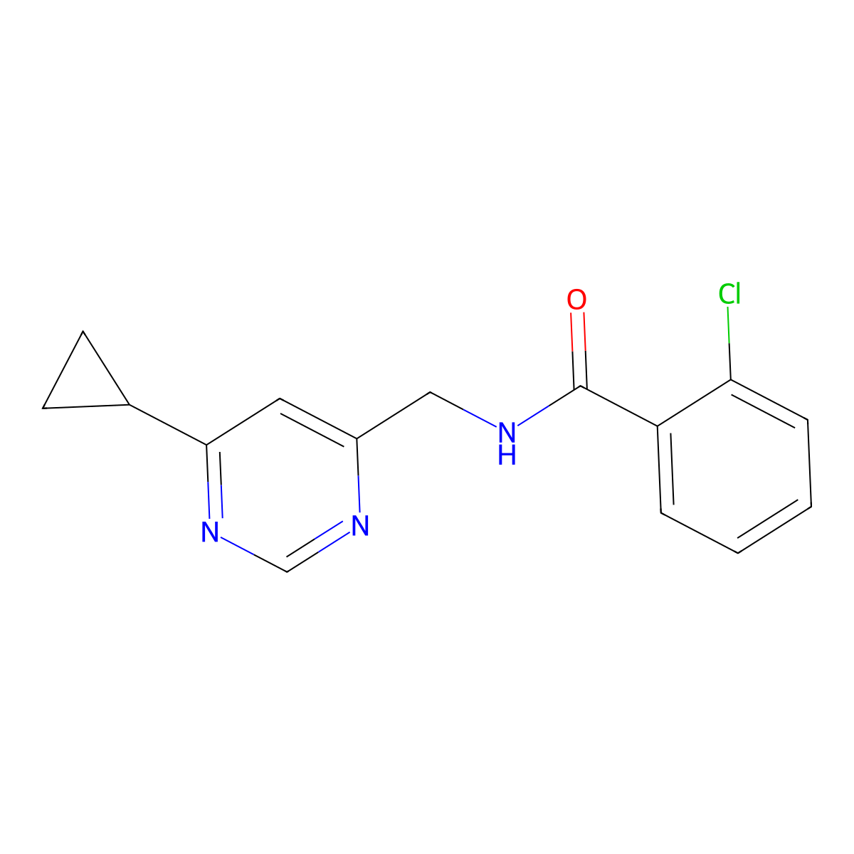 2-chloro-N-[(6-cyclopropylpyrimidin-4-yl)methyl]benzamide molecular structure, CAS 2176201-41-3