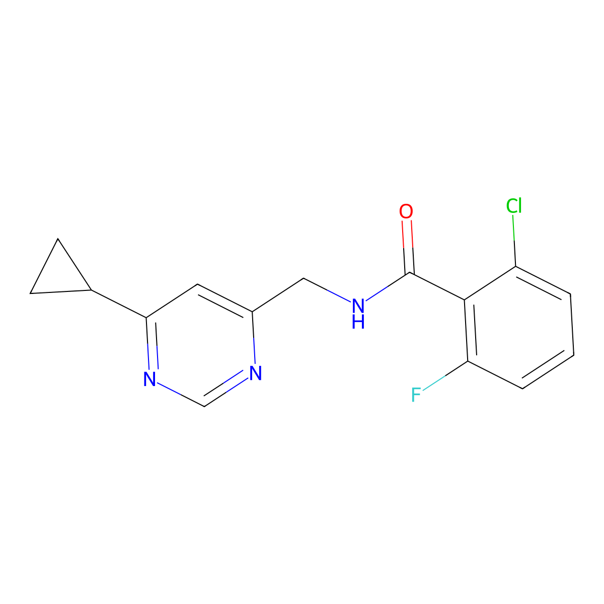 2-chloro-N-[(6-cyclopropylpyrimidin-4-yl)methyl]-6-fluorobenzamide molecular structure, CAS 2176201-43-5