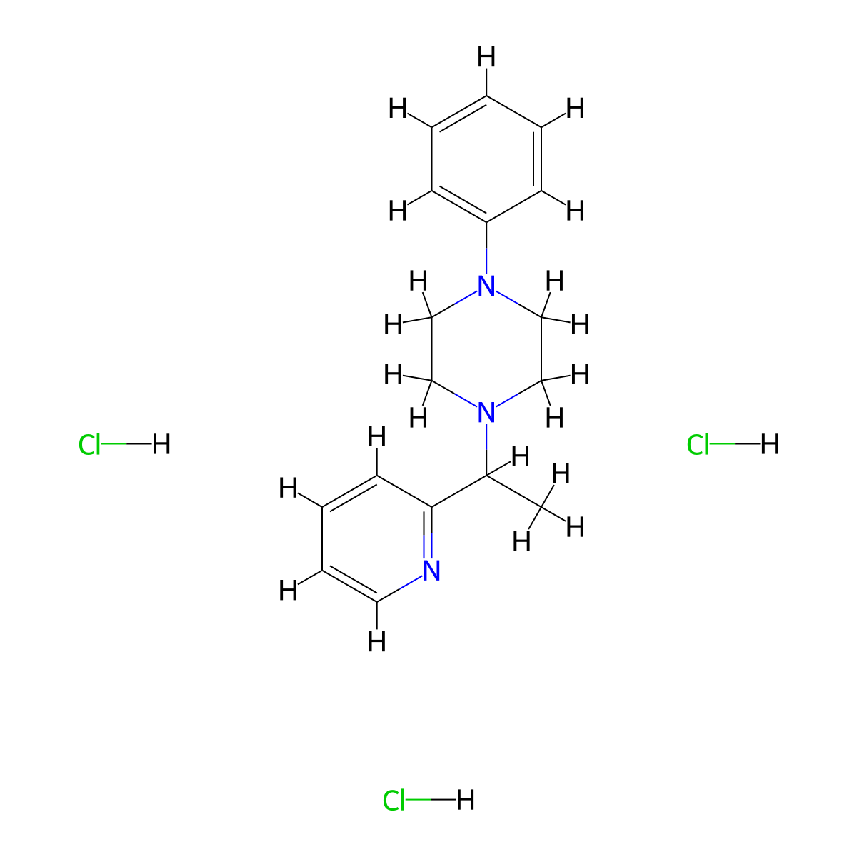 1-Phenyl-4-[1-(pyridin-2-yl)ethyl]piperazine trihydrochloride molecular structure, CAS 2176201-46-8