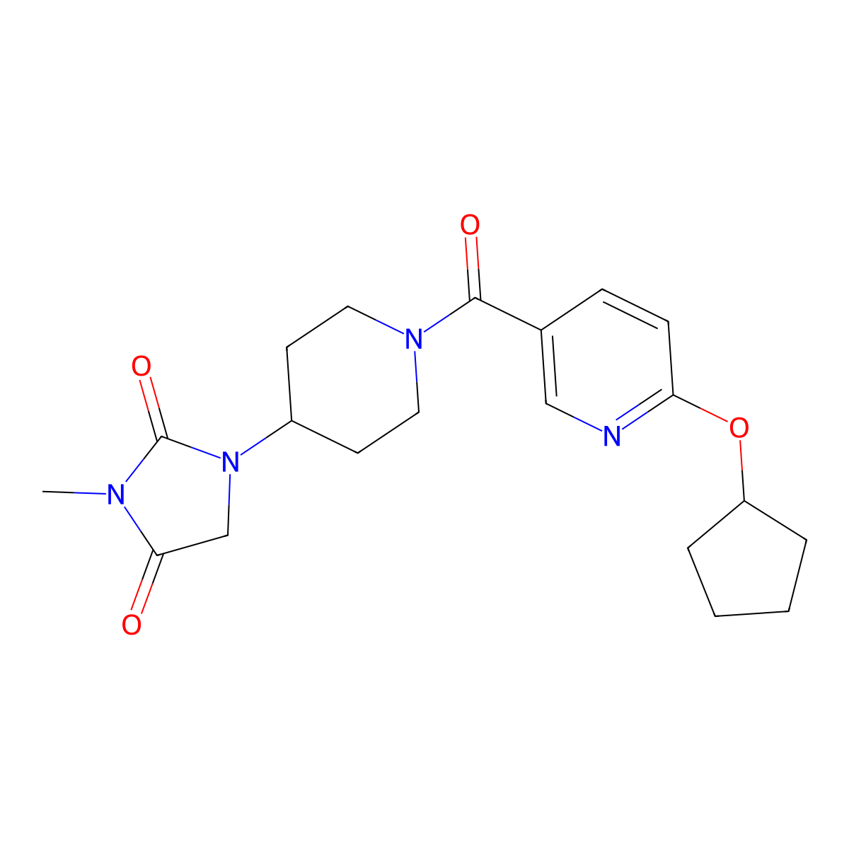 1-(1-(6-(Cyclopentyloxy)nicotinoyl)piperidin-4-yl)-3-methylimidazolidine-2,4-dione molecular structure, CAS 2176201-48-0