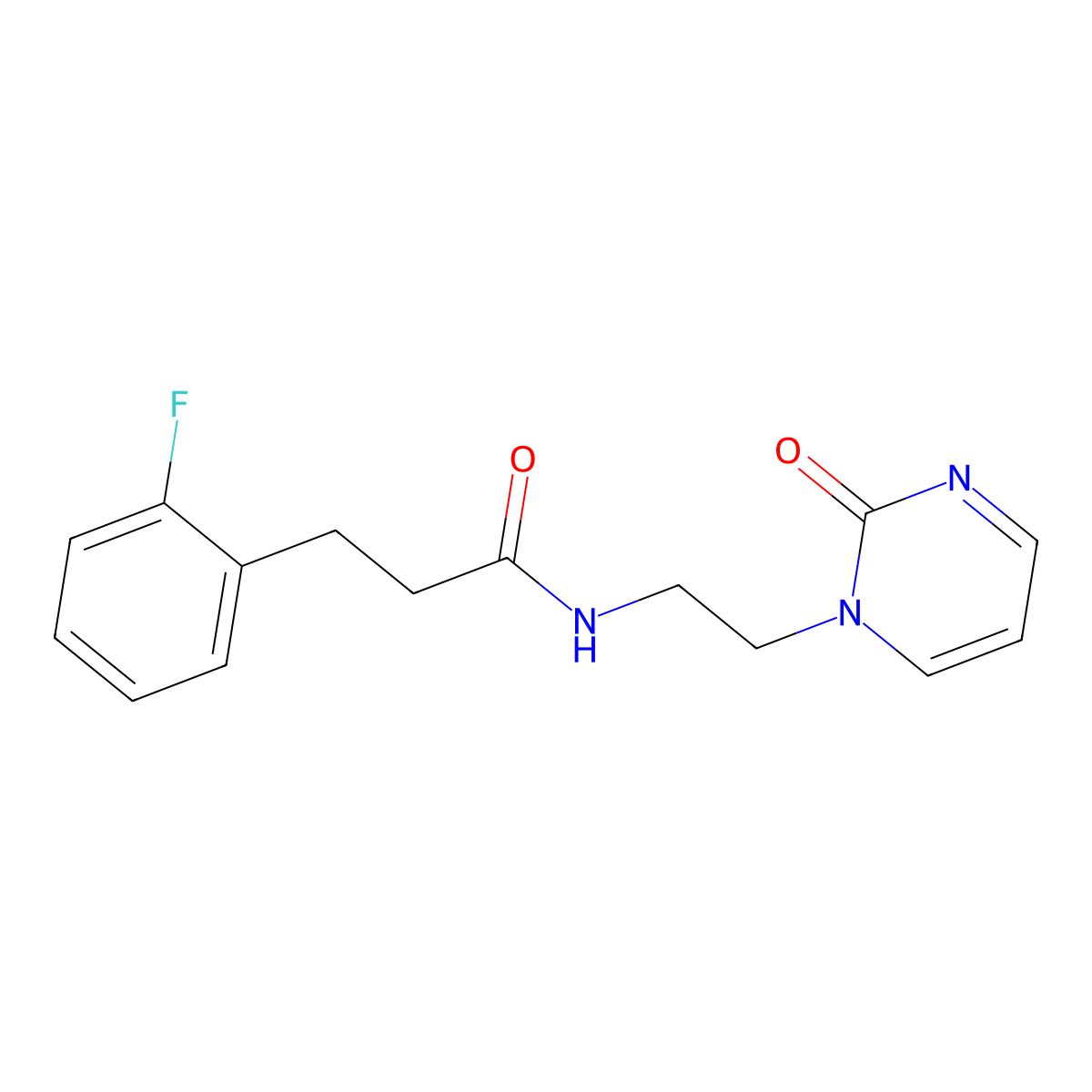 3-(2-fluorophenyl)-N-(2-(2-oxopyrimidin-1(2H)-yl)ethyl)propanamide molecular structure, CAS 2176201-65-1