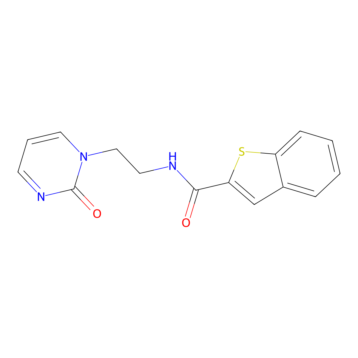 N-[2-(2-oxo-1,2-dihydropyrimidin-1-yl)ethyl]-1-benzothiophene-2-carboxamide molecular structure, CAS 2176201-68-4