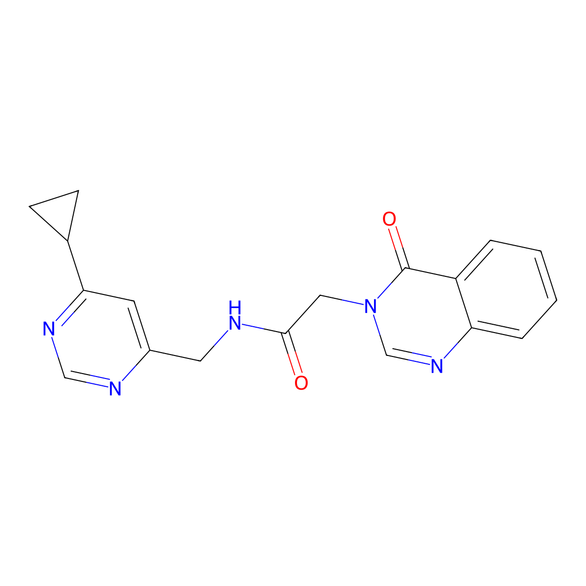 N-((6-cyclopropylpyrimidin-4-yl)methyl)-2-(4-oxoquinazolin-3(4H)-yl)acetamide molecular structure, CAS 2176201-69-5