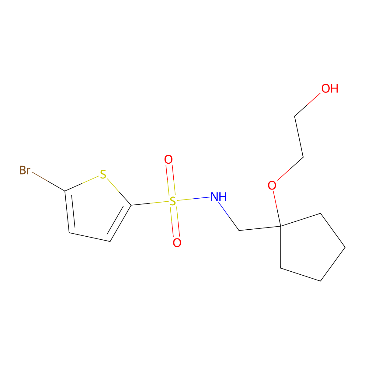 5-bromo-N-{[1-(2-hydroxyethoxy)cyclopentyl]methyl}thiophene-2-sulfonamide molecular structure, CAS 2176201-79-7