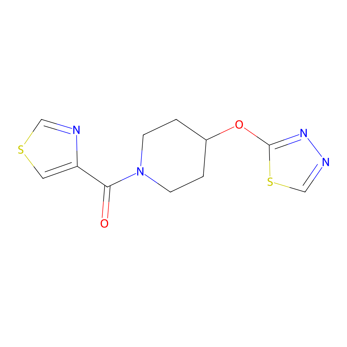 4-(1,3,4-Thiadiazol-2-yloxy)-1-(1,3-thiazole-4-carbonyl)piperidine molecular structure, CAS 2176201-84-4