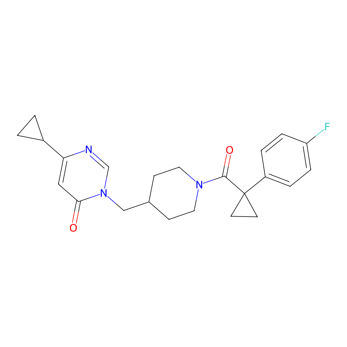 6-Cyclopropyl-3-({1-[1-(4-fluorophenyl)cyclopropanecarbonyl]piperidin-4-yl}methyl)-3,4-dihydropyrimidin-4-one molecular structure, CAS 2176201-89-9